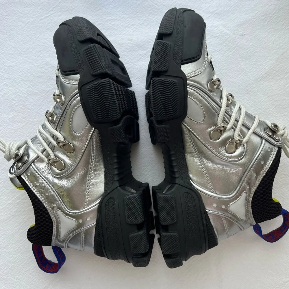 New Gucci Flashtrek Chunky Silver Sneakers with Size 5 - Picture 5 of 9